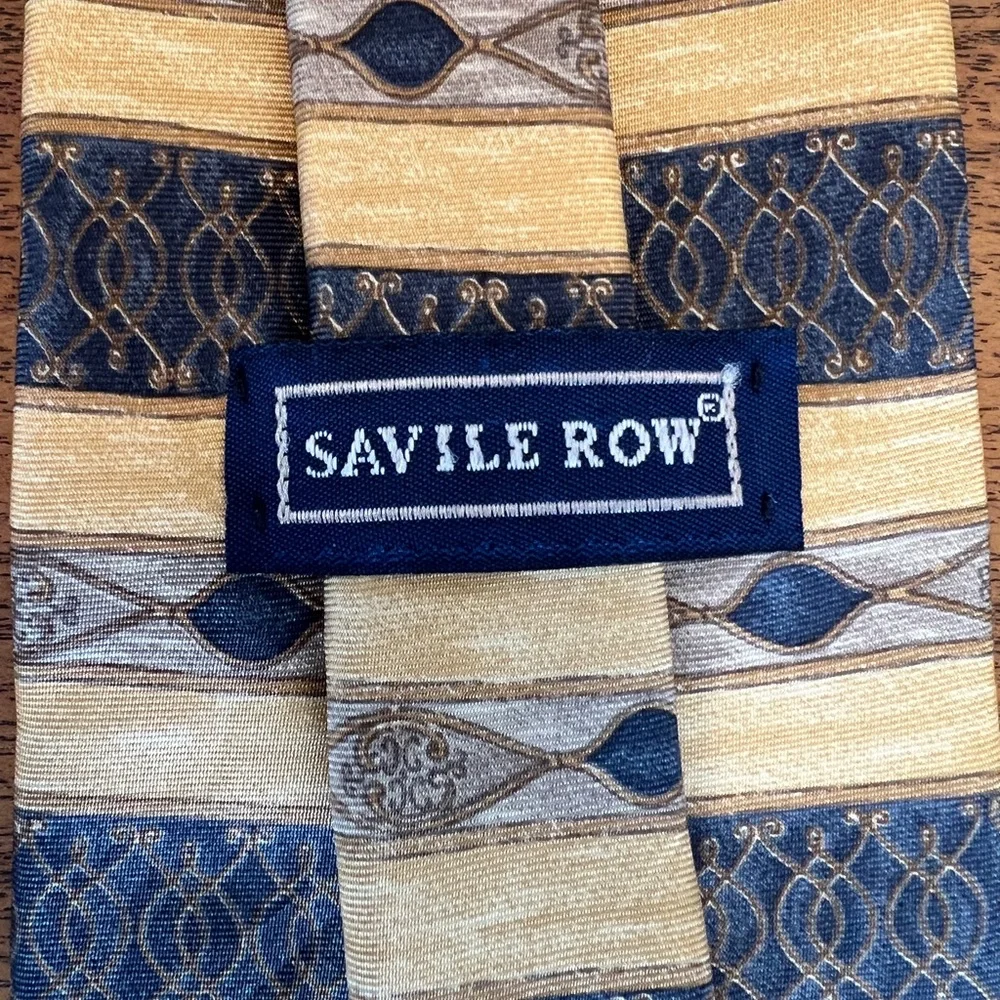 Vintage Savile Row 100% Silk Elegant Navy and Gold Men's Tie